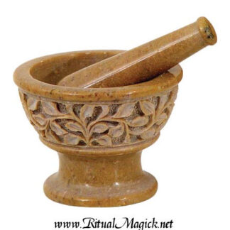 Soapstone Mortar & Pestle with Carved Leaves