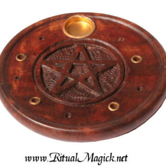 Round Wooden Pentacle Incense Holder